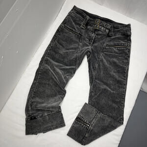 Vtg Y2K Seduction grey corduroy low rise capri pants buckles & zippers details 7